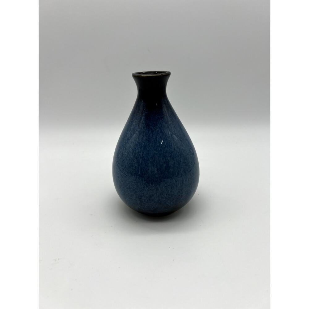 Vintage Small Blue Ombre Glazed Bottle Neck Bud Pottery Vase Pottery Decoration